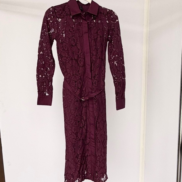 Ann Taylor Belted Lace Midi Shirtdress Poised Plum Women - Picture 4 of 9